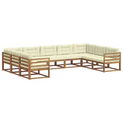 vidaXL Zunanja garnitura za sedenje z blazino 9 pcs Naravna in smetana