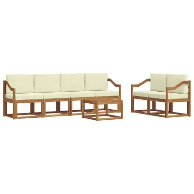 vidaXL Zunanja garnitura za sedenje z blazino 7 pcs Naravna in smetana