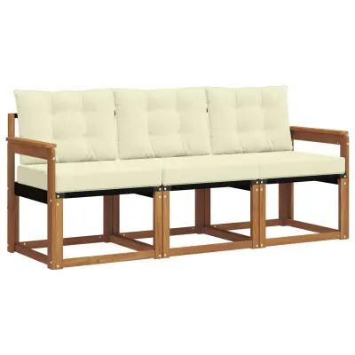 vidaXL Zunanja garnitura za sedenje z blazino 3 pcs Naravna in smetana