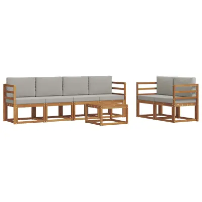 vidaXL Zunanja garnitura za sedenje 7 pcs Naravna in svetlo siva