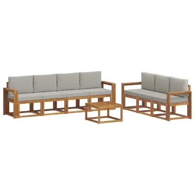 vidaXL Zunanja garnitura za sedenje 8 pcs Naravna in svetlo siva