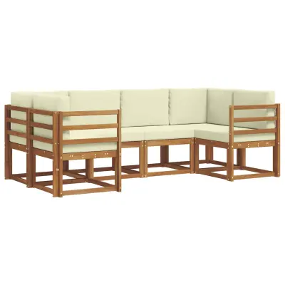 vidaXL Zunanja garnitura za sedenje z blazino 6 pcs Naravna in smetana
