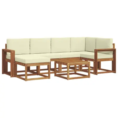 vidaXL Zunanja garnitura za sedenje z blazino 7 pcs Naravna in smetana