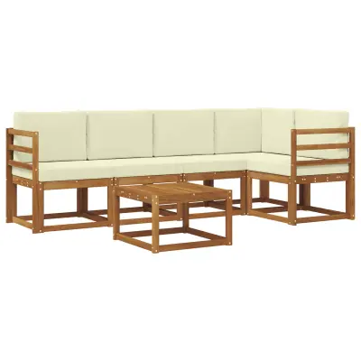 vidaXL Zunanja garnitura za sedenje z blazino 6 pcs Naravna in smetana