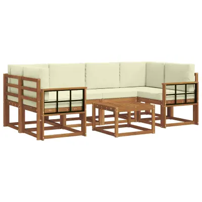 vidaXL Zunanja garnitura za sedenje z blazino 7 pcs Naravna in smetana