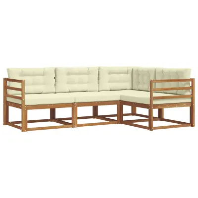 vidaXL Zunanja garnitura za sedenje z blazino 4 pcs Naravna in smetana
