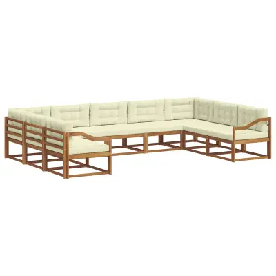 vidaXL Zunanja garnitura za sedenje z blazino 9 pcs Naravna in smetana