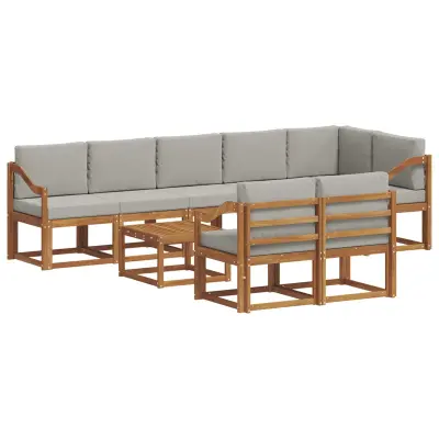 vidaXL Zunanja garnitura za sedenje 9 pcs Naravna in svetlo siva