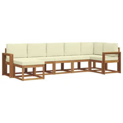 vidaXL Zunanja garnitura za sedenje z blazino 7 pcs Naravna in smetana