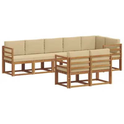 vidaXL Zunanja garnitura za sedenje z blazino 8 pcs Naravna in bež