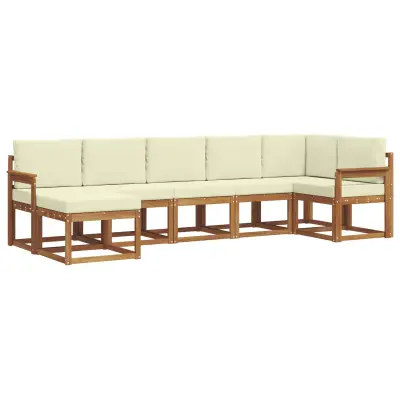 vidaXL Zunanja garnitura za sedenje z blazino 7 pcs Naravna in smetana