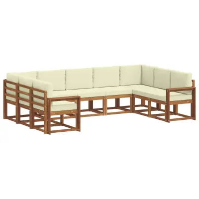 vidaXL Zunanja garnitura za sedenje z blazino 9 pcs Naravna in smetana