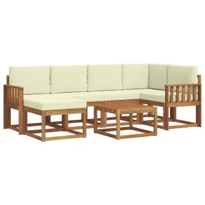 vidaXL Zunanja garnitura za sedenje z blazino 7 pcs Naravna in smetana