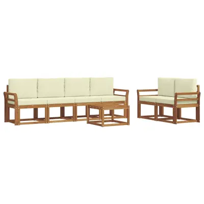 vidaXL Zunanja garnitura za sedenje z blazino 7 pcs Naravna in smetana