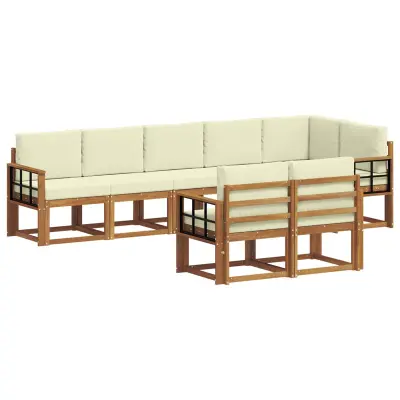 vidaXL Zunanja garnitura za sedenje z blazino 8 pcs Naravna in smetana