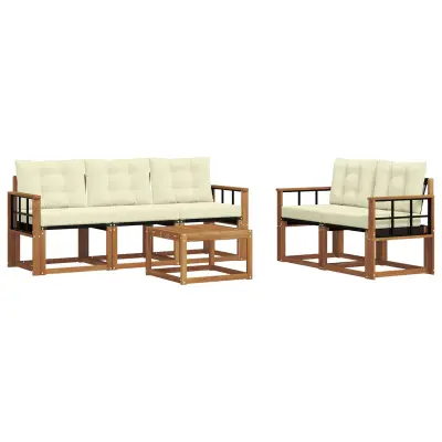 vidaXL Zunanja garnitura za sedenje z blazino 6 pcs Naravna in smetana