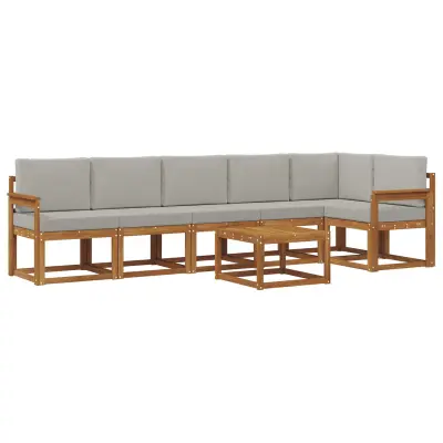 vidaXL Zunanja garnitura za sedenje 7 pcs Naravna in svetlo siva