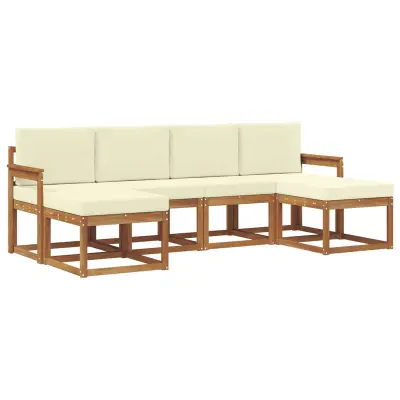 vidaXL Zunanja garnitura za sedenje z blazino 6 pcs Naravna in smetana