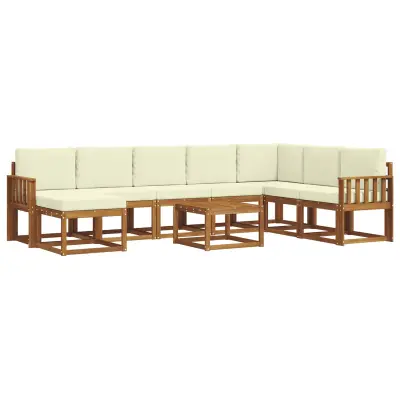 vidaXL Zunanja garnitura za sedenje z blazino 9 pcs Naravna in smetana
