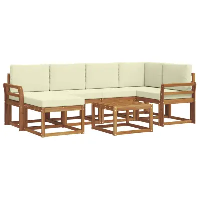 vidaXL Zunanja garnitura za sedenje z blazino 7 pcs Naravna in smetana