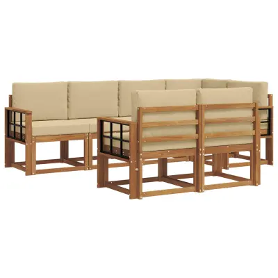 vidaXL Zunanja garnitura za sedenje z blazino 7 pcs Naravna in bež