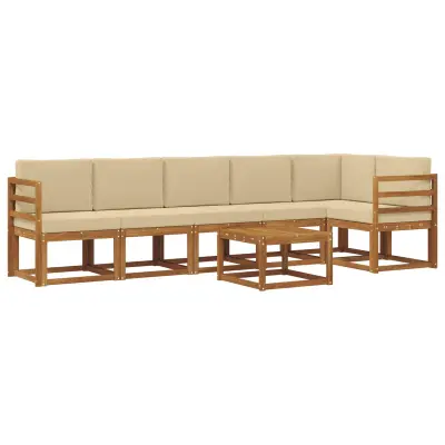 vidaXL Zunanja garnitura za sedenje z blazino 7 pcs Naravna in bež