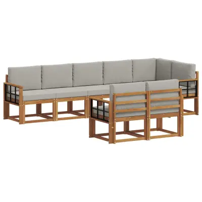 vidaXL Zunanja garnitura za sedenje 8 pcs Naravna in svetlo siva