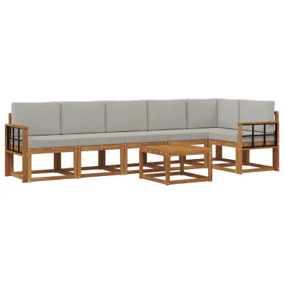 vidaXL Zunanja garnitura za sedenje 7 pcs Naravna in svetlo siva