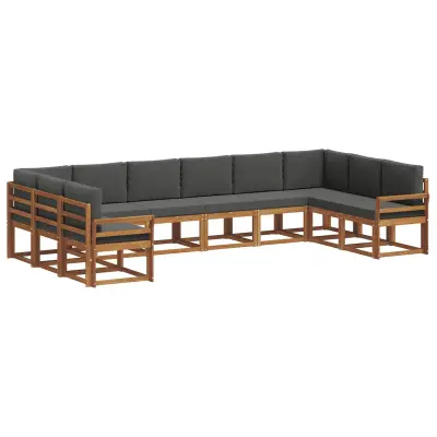 vidaXL Zunanja garnitura za sedenje 10 pcs Naravna in antracitna