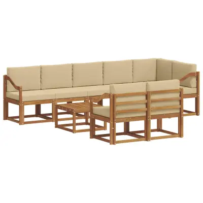 vidaXL Zunanja garnitura za sedenje z blazino 9 pcs Naravna in bež