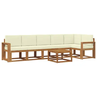 vidaXL Zunanja garnitura za sedenje z blazino 7 pcs Naravna in smetana