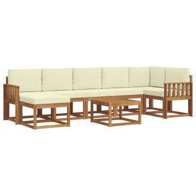 vidaXL Zunanja garnitura za sedenje z blazino 8 pcs Naravna in smetana