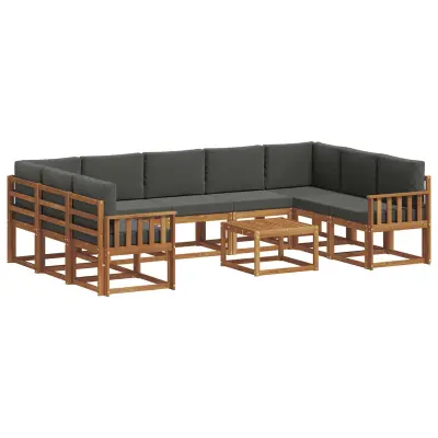 vidaXL Zunanja garnitura za sedenje 10 pcs Naravna in antracitna