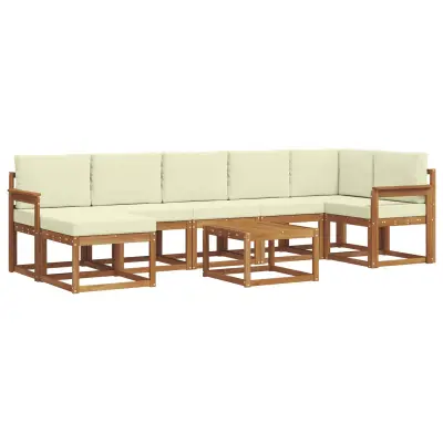 vidaXL Zunanja garnitura za sedenje z blazino 8 pcs Naravna in smetana