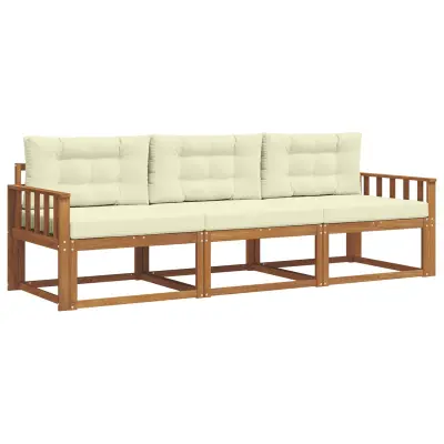 vidaXL Zunanja garnitura za sedenje z blazino 3 pcs Naravna in smetana