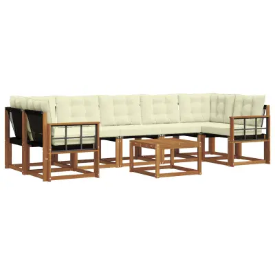 vidaXL Zunanja garnitura za sedenje z blazino 8 pcs Naravna in smetana