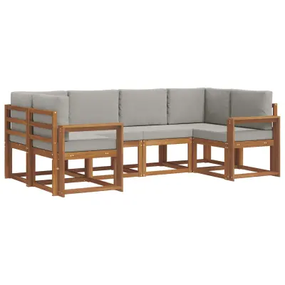 vidaXL Zunanja garnitura za sedenje 6 pcs Naravna in svetlo siva
