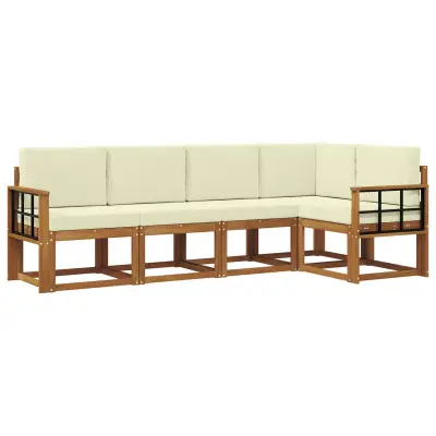 vidaXL Zunanja garnitura za sedenje z blazino 5 pcs Naravna in smetana