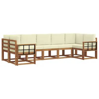 vidaXL Zunanja garnitura za sedenje z blazino 7 pcs Naravna in smetana