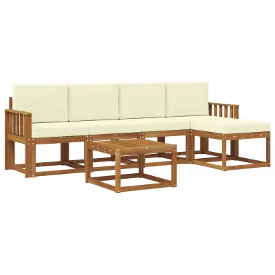 vidaXL Zunanja garnitura za sedenje z blazino 6 pcs Naravna in smetana