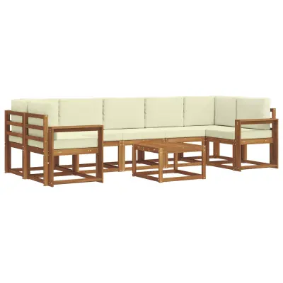 vidaXL Zunanja garnitura za sedenje z blazino 8 pcs Naravna in smetana
