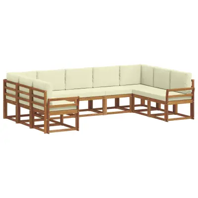 vidaXL Zunanja garnitura za sedenje z blazino 9 pcs Naravna in smetana