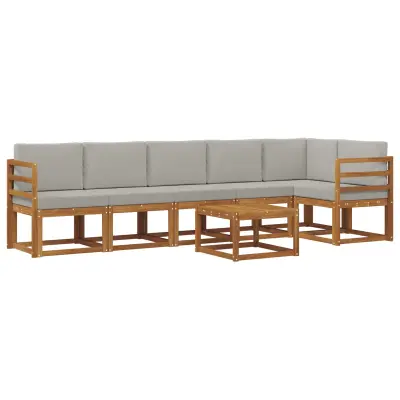 vidaXL Zunanja garnitura za sedenje 7 pcs Naravna in svetlo siva