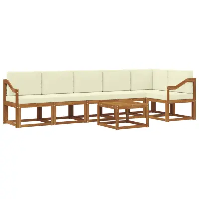 vidaXL Zunanja garnitura za sedenje z blazino 7 pcs Naravna in smetana