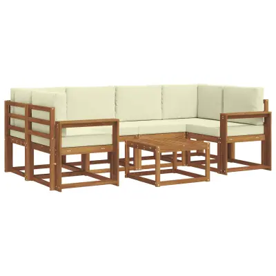 vidaXL Zunanja garnitura za sedenje z blazino 7 pcs Naravna in smetana