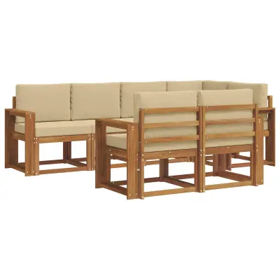 vidaXL Zunanja garnitura za sedenje z blazino 7 pcs Naravna in bež