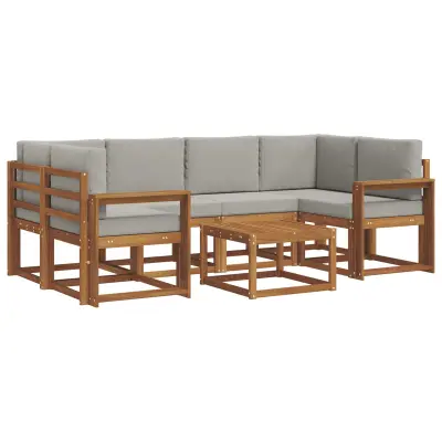 vidaXL Zunanja garnitura za sedenje 7 pcs Naravna in svetlo siva