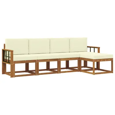 vidaXL Zunanja garnitura za sedenje z blazino 5 pcs Naravna in smetana