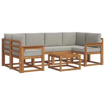 vidaXL Zunanja garnitura za sedenje 7 pcs Naravna in svetlo siva