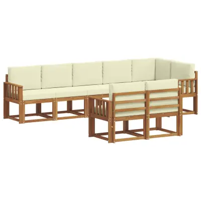 vidaXL Zunanja garnitura za sedenje z blazino 8 pcs Naravna in smetana